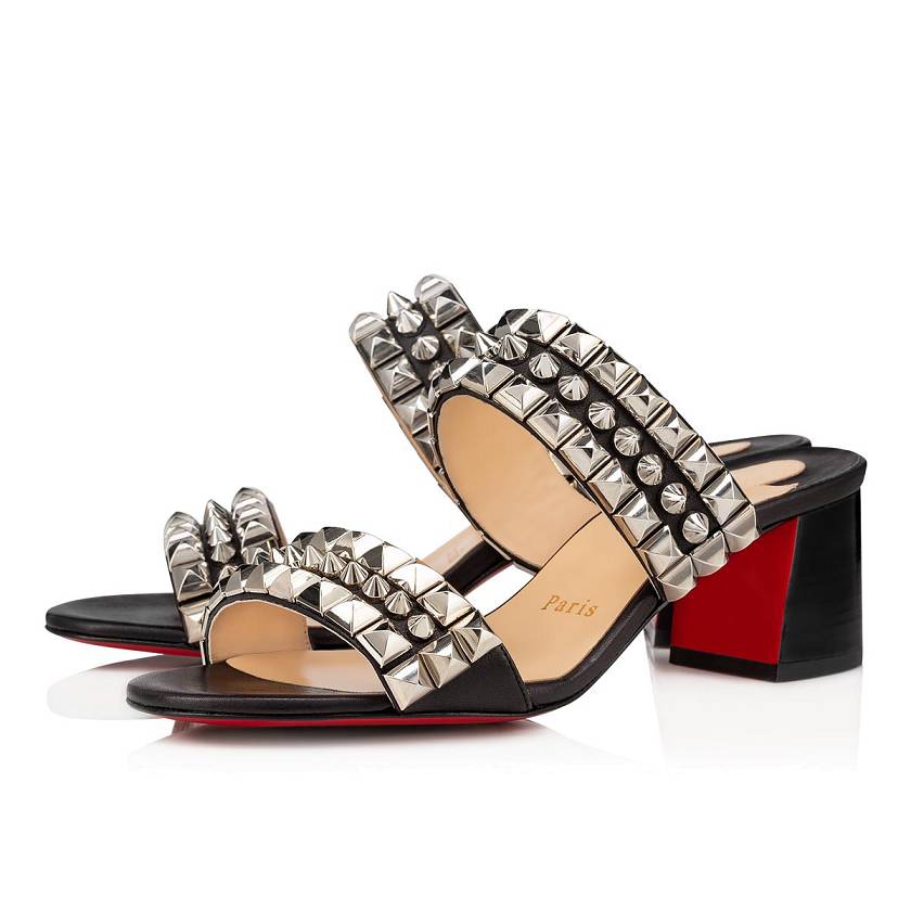 Women's Christian Louboutin Tina Goes Mad 55mm Leather Sandals - Black [6542-380]